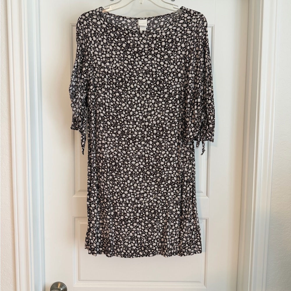 H&M Brown & White Floral Tie-Sleeve Mini Dress